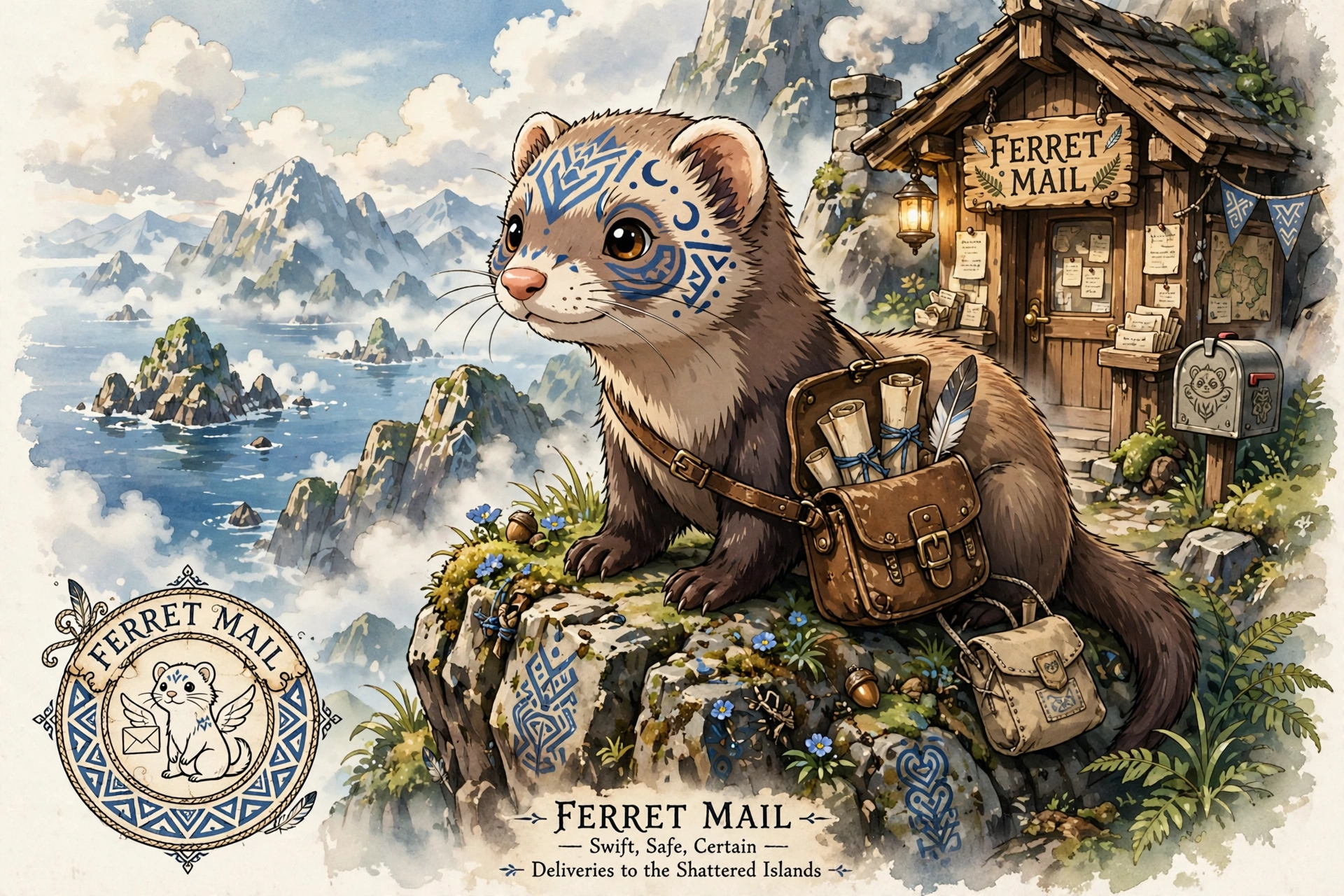 Concept art — courier ferret delivering mail across the Shattered Islands